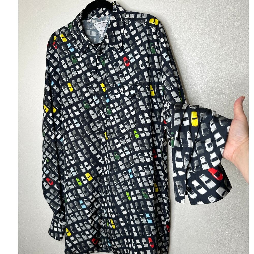 Bottega Veneta Black Car Print Long Sleeve Button Shirt Tunic 54 / L